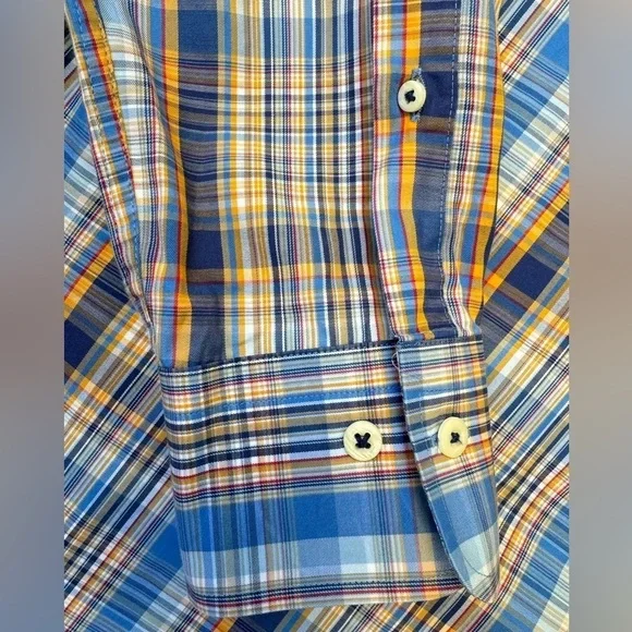 Peter Millar Men’s Shirt Blue Brown Plaid Cotton Button Up Long Sleeves Size XL - Picture 3 of 7